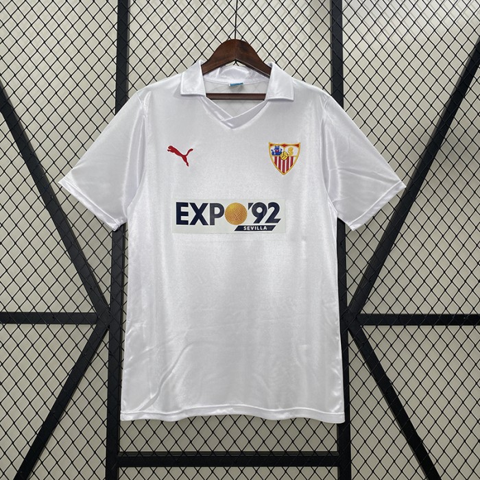 Retro 87/90 Sevilla Home White Jersey Version Short Sleeve-6108701
