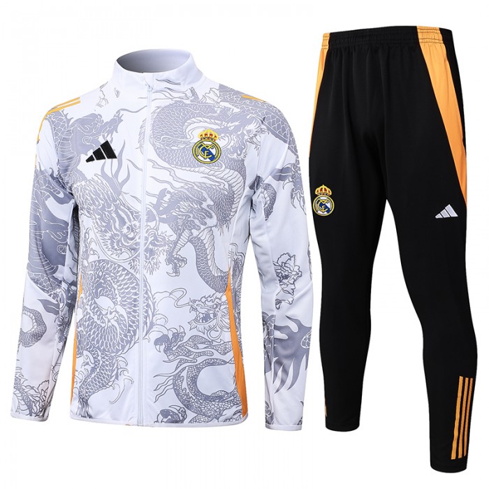 24/25 Real Madrid White Gray Edition Classic Jacket Training Suit (Top+Pant)-1104014