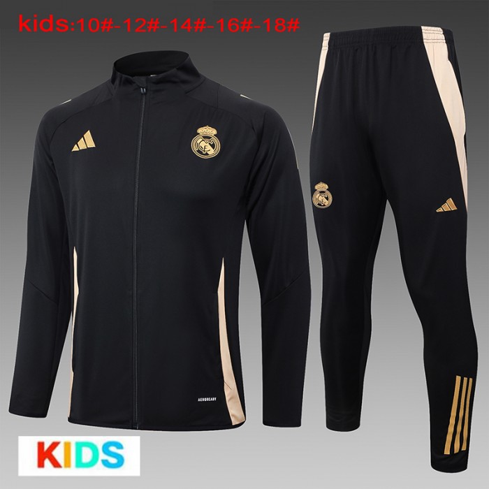 24/25 Kids Real Madrid Black Edition Classic Jacket Training Suit (Top+Pant)-4198221