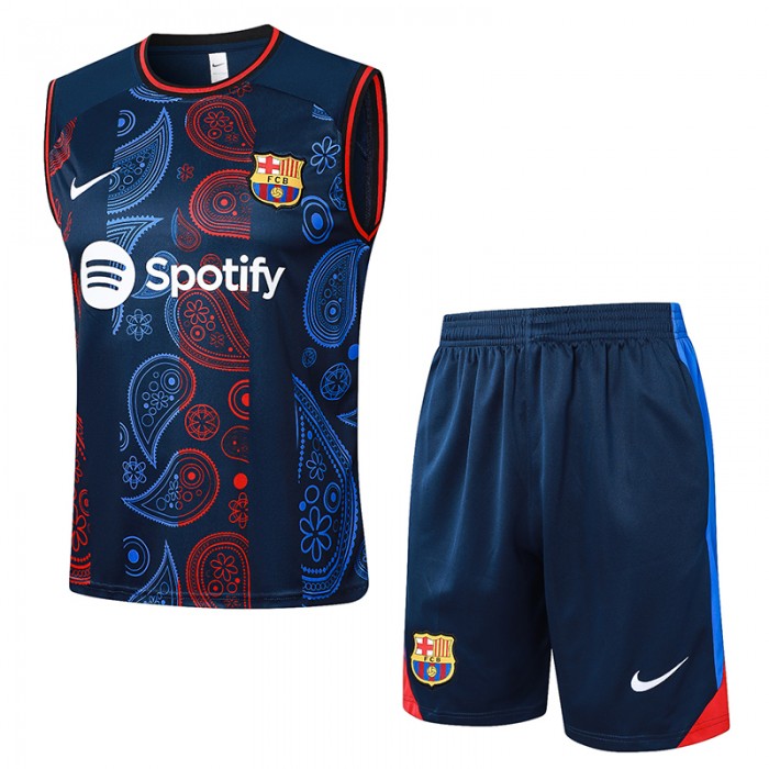 24/25 Barcelona Navy Blue Red Training jersey Kit Sleeveless Vest (Vest + Short)-6940663