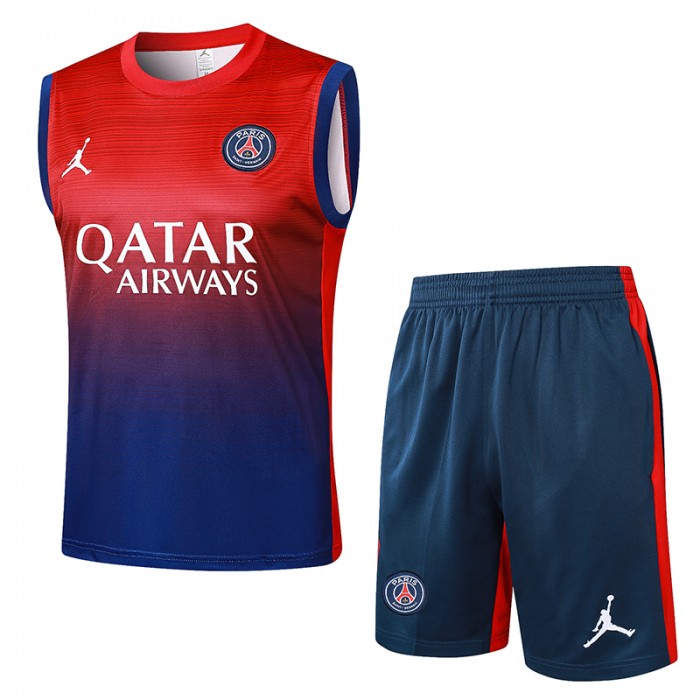 24/25 Paris Saint-Germain PSG Navy Blue Red Training jersey Kit Sleeveless Vest (Vest + Short)-8091168