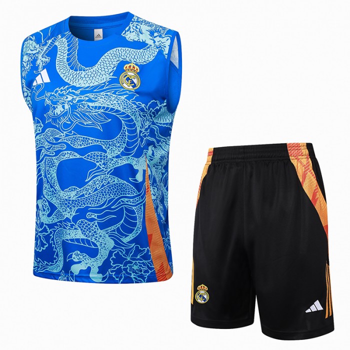 24/25 Real Madrid Blue Training jersey Kit Sleeveless Vest (Vest + Short)-5662015