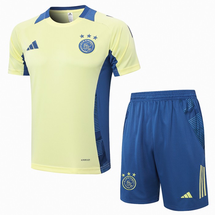 24/25 Ajax Training Yellow Blue Jersey Kit short Sleeve (Shirt + Short)-8783815