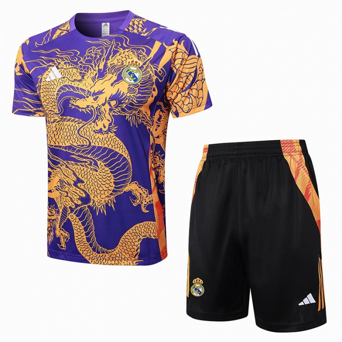 24/25 Real Madrid Training Purple Gold Jersey Kit short Sleeve (Shirt + Short)-8666188
