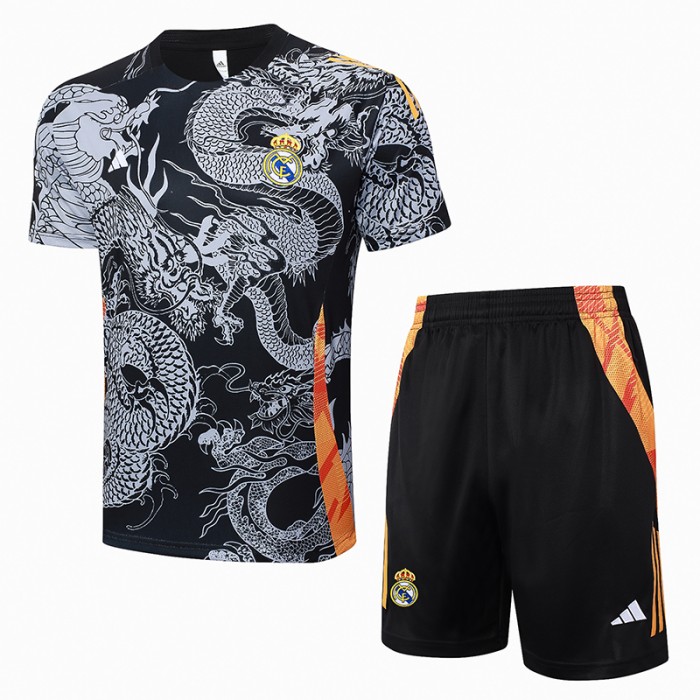 24/25 Real Madrid Training Black Gray Jersey Kit short Sleeve (Shirt + Short)-406350