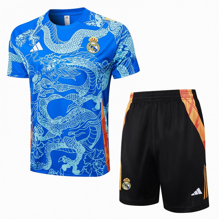 24/25 Real Madrid Training Blue Jersey Kit short Sleeve (Shirt + Short)-4836607
