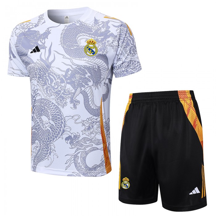 24/25 Real Madrid Training White Gray Jersey Kit short Sleeve (Shirt + Short)-7979592