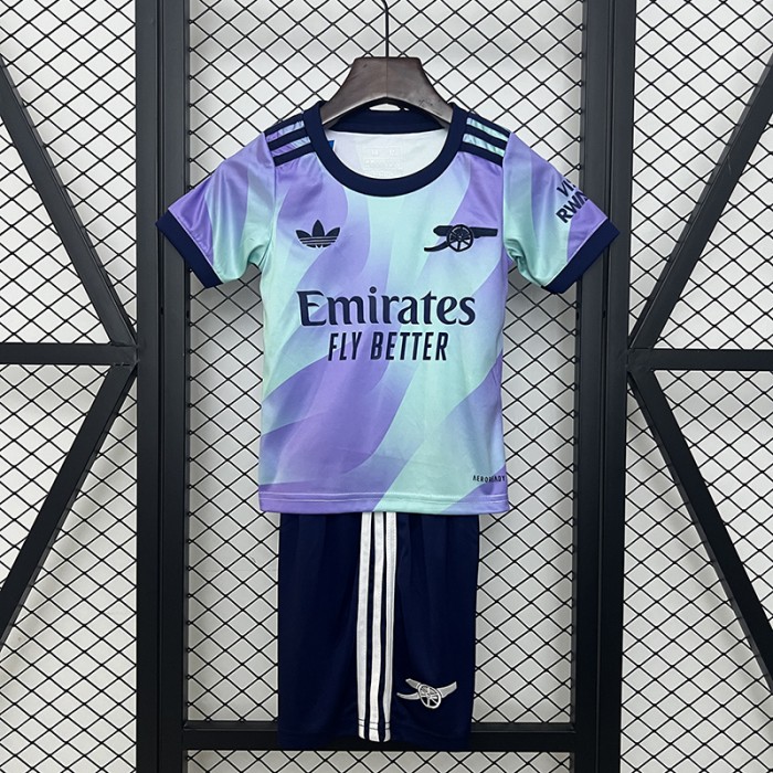 24/25 Kids Arsenal Third Away Purple Blue Kids Jersey Kit short sleeve (Shirt + Short)-3240612