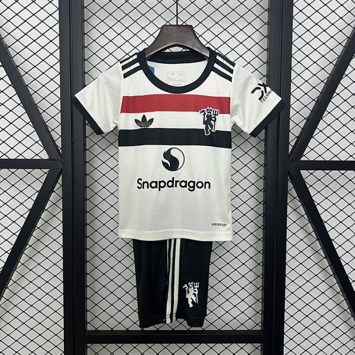 24/25 Kids Manchester United M-U Third Away White Black Kids Jersey Kit short sleeve (Shirt + Short)-2987276