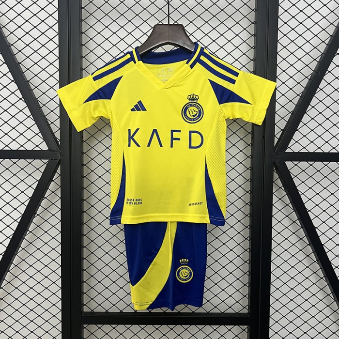 24/25 Kids Al-Nassr FC Riyadh Victory Home Yellow Blue Kids Jersey Kit short sleeve (Shirt + Short)-217334