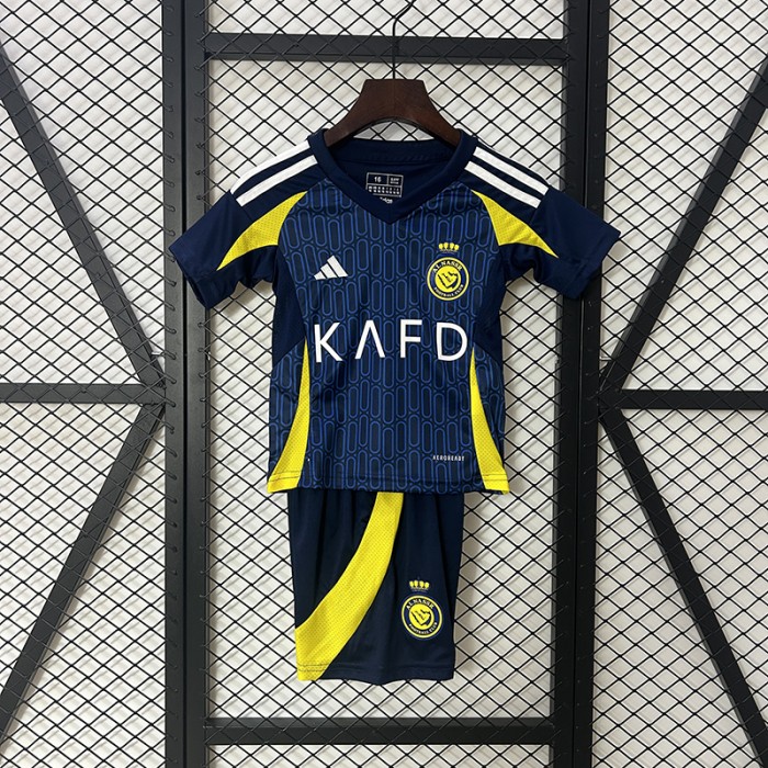24/25 Kids Al-Nassr FC Riyadh Victory Away Navy Blue Yellow Kids Jersey Kit short sleeve (Shirt + Short)-2704265