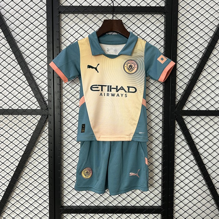 24/25 Kids Manchester City Fourth Away Khkai Blue Kids Jersey Kit short sleeve (Shirt + Short)-1113561