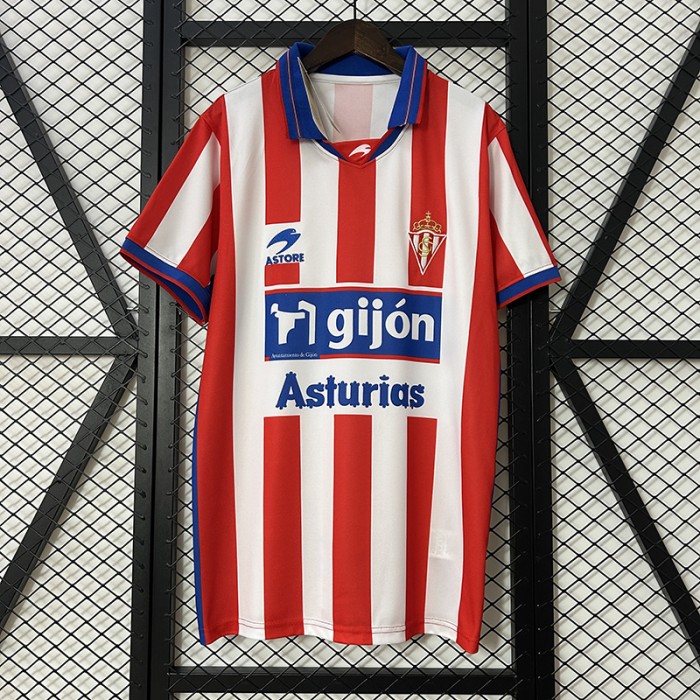 Retro 01/02 Gijon Home Red White Jersey Kit Short Sleeve-459964