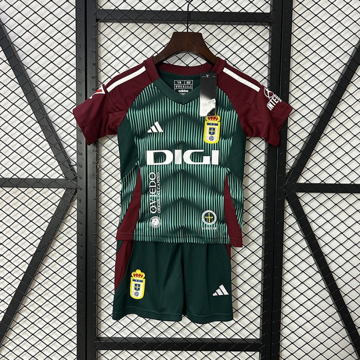 24/25 Kids Real Oviedo Third Away Green Red Kids Jersey Kit short sleeve (Shirt + Short)-4934526
