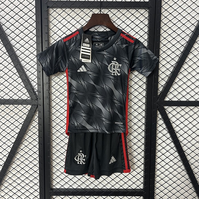 24/25 Kids Flamengo Third Away Gray Black Kids Jersey Kit short sleeve (Shirt + Short)-5550752