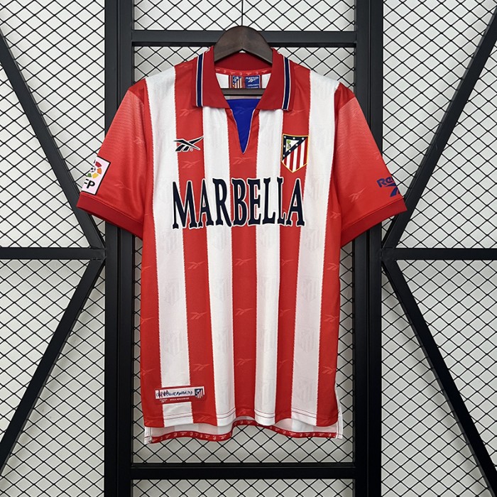 Retro 98/99 Atletico Madrid Home White Red Jersey Kit Short Sleeve-1343832