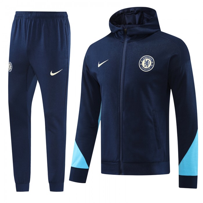 24/25 Chelsea Navy Blue Hooded Edition Classic Jacket Training Suit (Top+Pant)-3507388