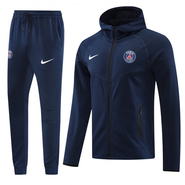 24/25 Paris Saint-Germain PSG Navy Blue Hooded Edition Classic Jacket Training Suit (Top+Pant)-5139552