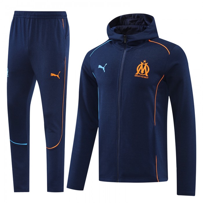 24/25 Marseille Navy Blue Hooded Edition Classic Jacket Training Suit (Top+Pant)-7529538