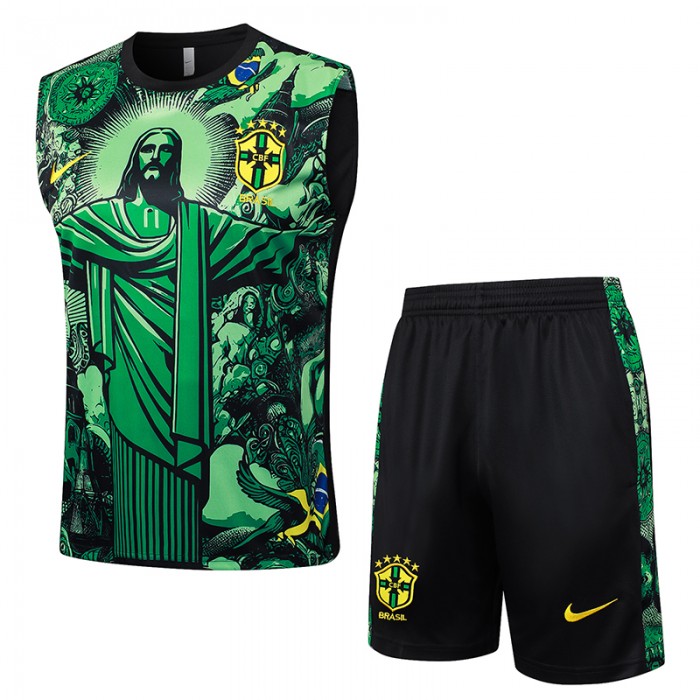 2024 Brazil Green Training jersey Kit Sleeveless Vest (Vest + Short)-3316118