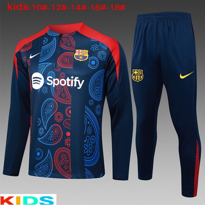 24/25 Kids Barcelona Navy Blue Red Edition Classic Jacket Training Suit (Top+Pant)-9143148