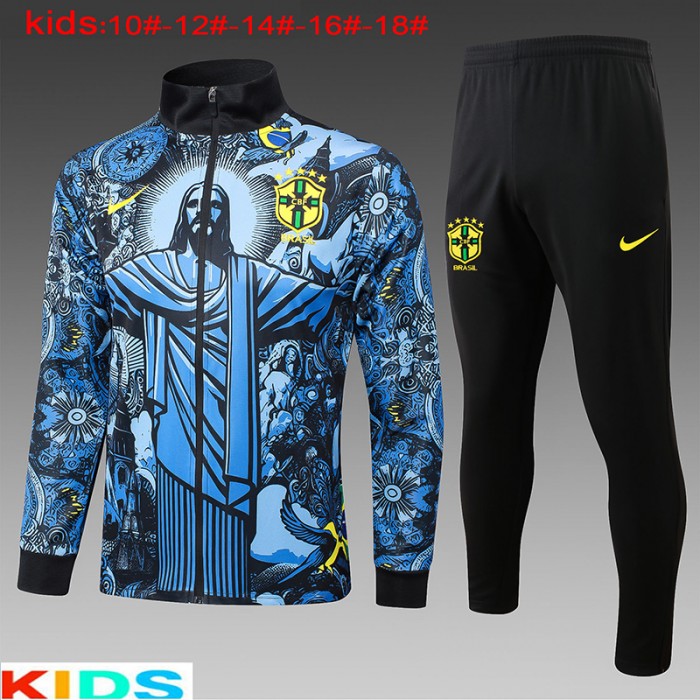 2024 Brazil Kids Blue Edition Classic Jacket Training Suit (Top+Pant)-2299970