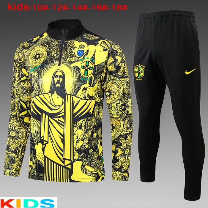 2024 Brazil Kids Yellow Edition Classic Jacket Training Suit (Top+Pant)-9632983