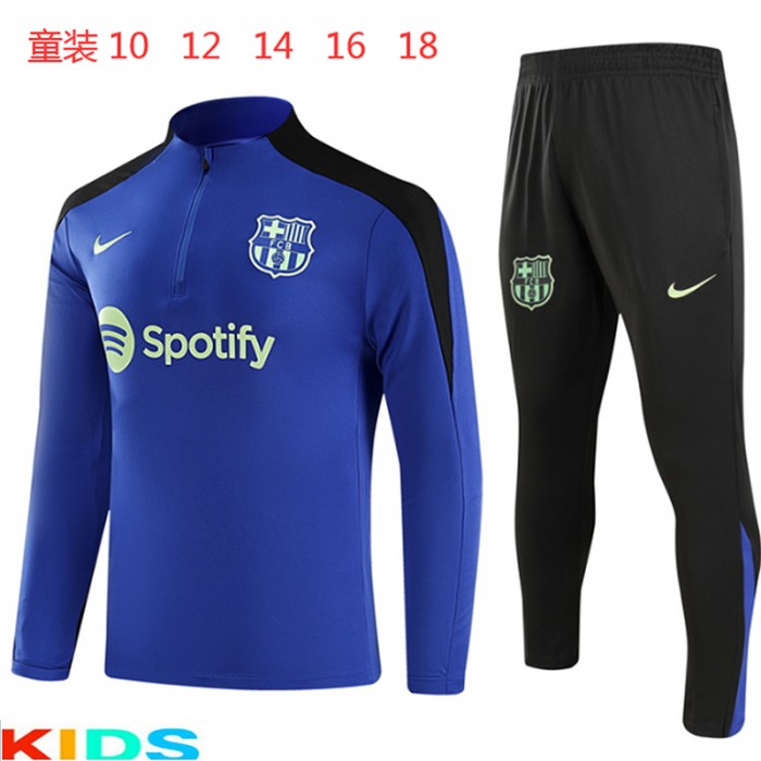 24/25 Kids Barcelona Navy Blue Edition Classic Jacket Training Suit (Top+Pant)-4738225