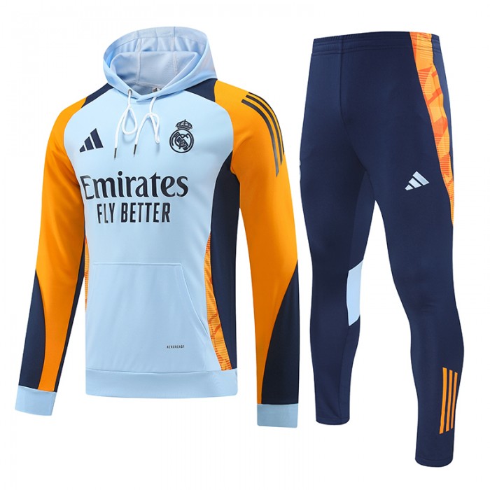 24/25 Real Madrid Blue Yellow Hooded Edition Classic Jacket Training Suit (Sweatshirt+Pant)-7282965