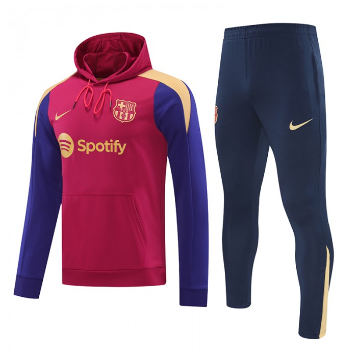 24/25 Barcelona Red Blue Hooded Edition Classic Jacket Training Suit (Sweatshirt+Pant)-1988413