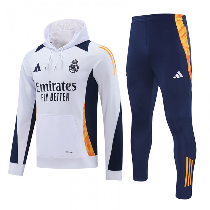 24/25 Real Madrid White Hooded Edition Classic Jacket Training Suit (Sweatshirt+Pant)-1845507