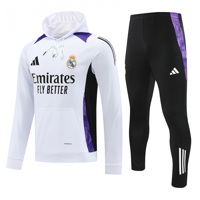 24/25 Real Madrid White Hooded Edition Classic Jacket Training Suit (Sweatshirt+Pant)-1181821