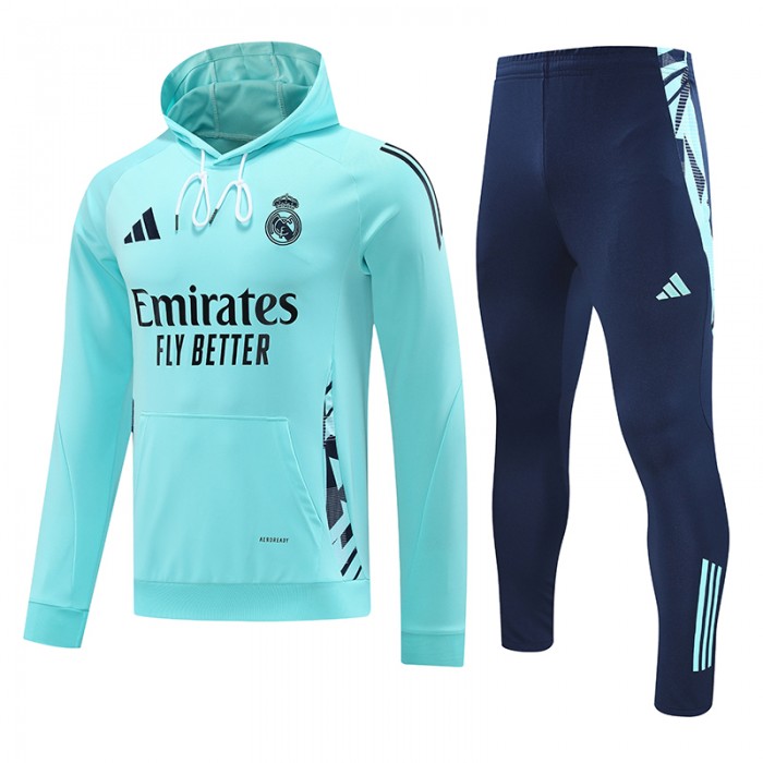24/25 Real Madrid Blue Hooded Edition Classic Jacket Training Suit (Sweatshirt+Pant)-791353