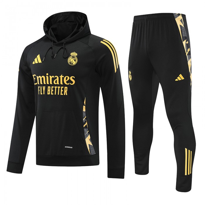 24/25 Real Madrid Black Hooded Edition Classic Jacket Training Suit (Sweatshirt+Pant)-6324441