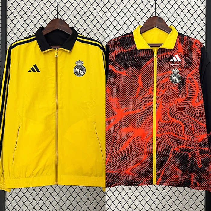 24/25 Real Madrid Trench Coat Reversible Red Yellow Windbreaker Long Sleeve-8684018