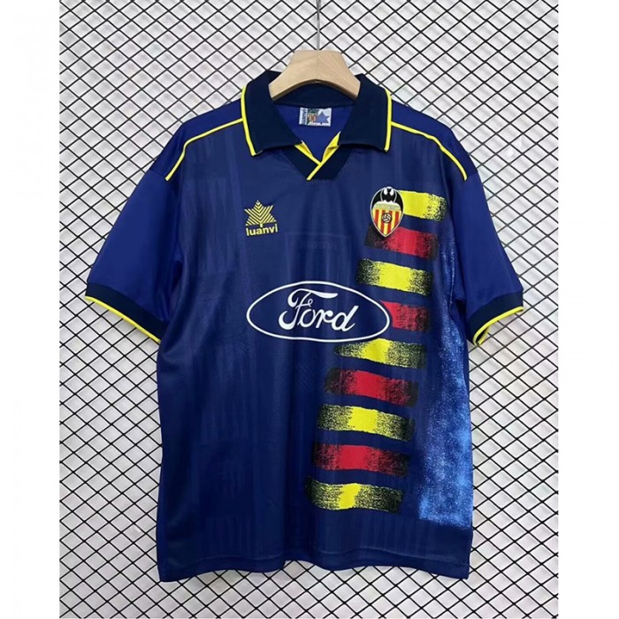 Retro 96/97 Valencia Away Navy Blue Jersey Kit Short Sleeve-1658110