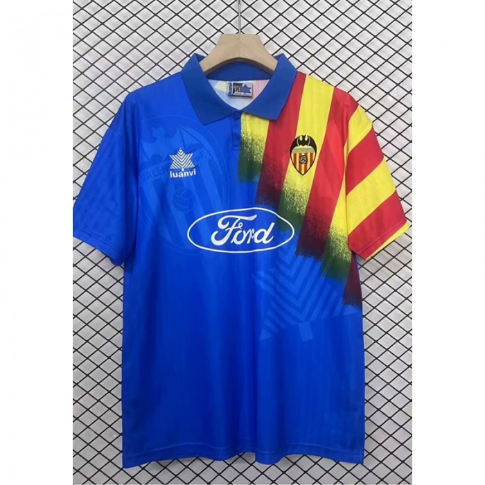 Retro 95/96 Valencia Away Navy Blue Jersey Kit Short Sleeve-8543257