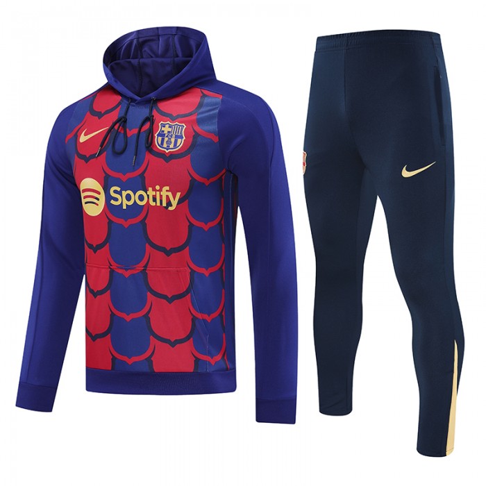 24/25 Barcelona Navy Blue Red Hodded Edition Classic Jacket Training Suit (Top+Pant)-6437922