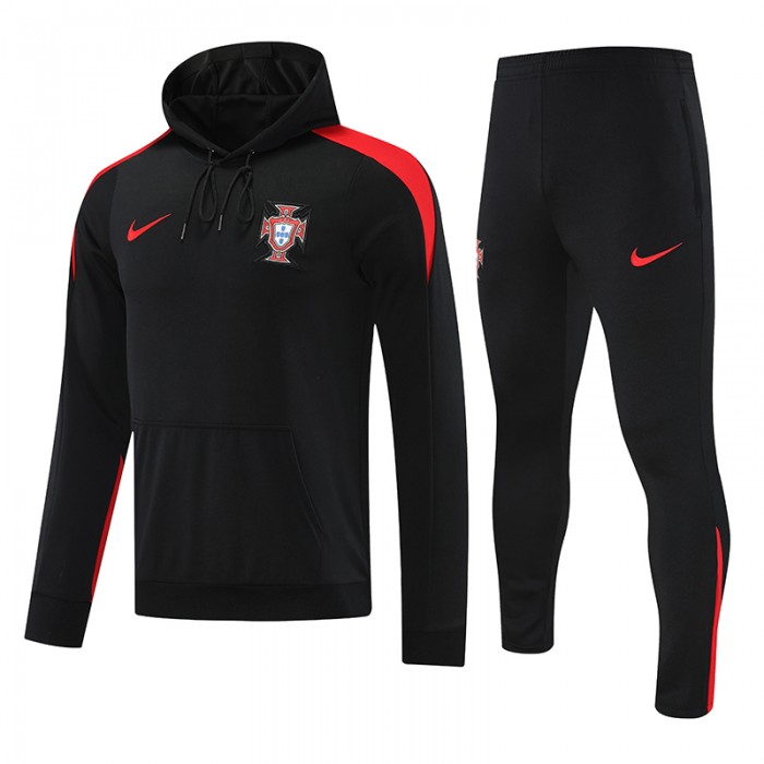 2024 Portugal Navy Blue Red Hodded Edition Classic Jacket Training Suit (Top+Pant)-3499997