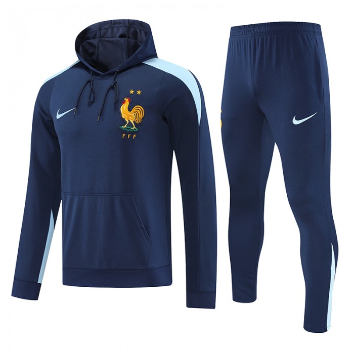 2024 France Navy Blue Hodded Edition Classic Jacket Training Suit (Top+Pant)-3004959