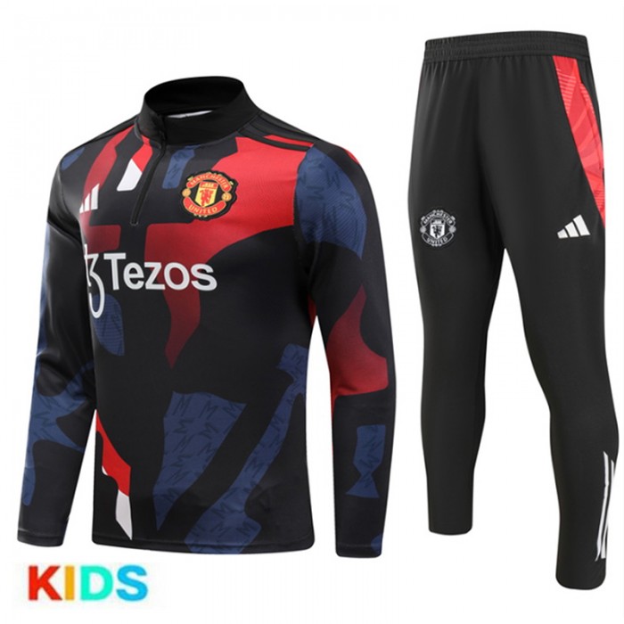 24/25 Kids Manchester United M-U Black Red Edition Classic Jacket Training Suit (Top+Pant)-7189207