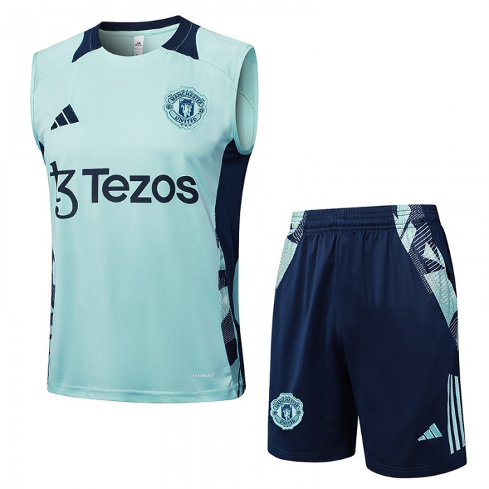 24/25 Manchester United M-U Light Green Training jersey Kit Sleeveless Vest (Vest + Short)-8766296