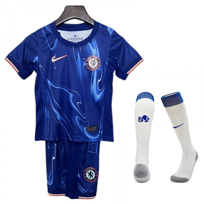 24/25 Kids Chelsea Home Navy Blue Kids Jersey Kit short sleeve (Shirt + Short +Socks)-3762888