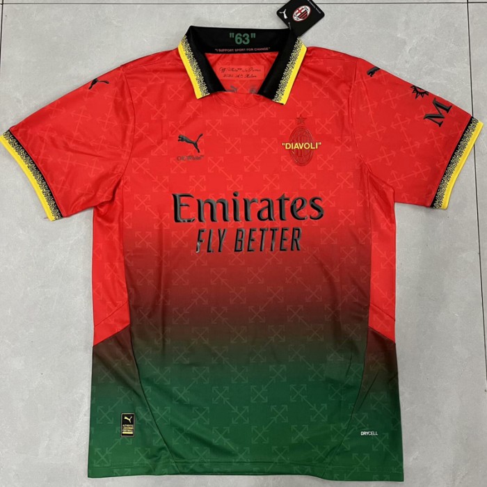 24/25 AC Milan X Off-White Red Green Jersey Kit short sleeve-1176888