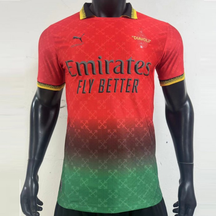 24/25 AC Milan X Off-White Red Green Jersey Kit short sleeve (Player Version)-2450564