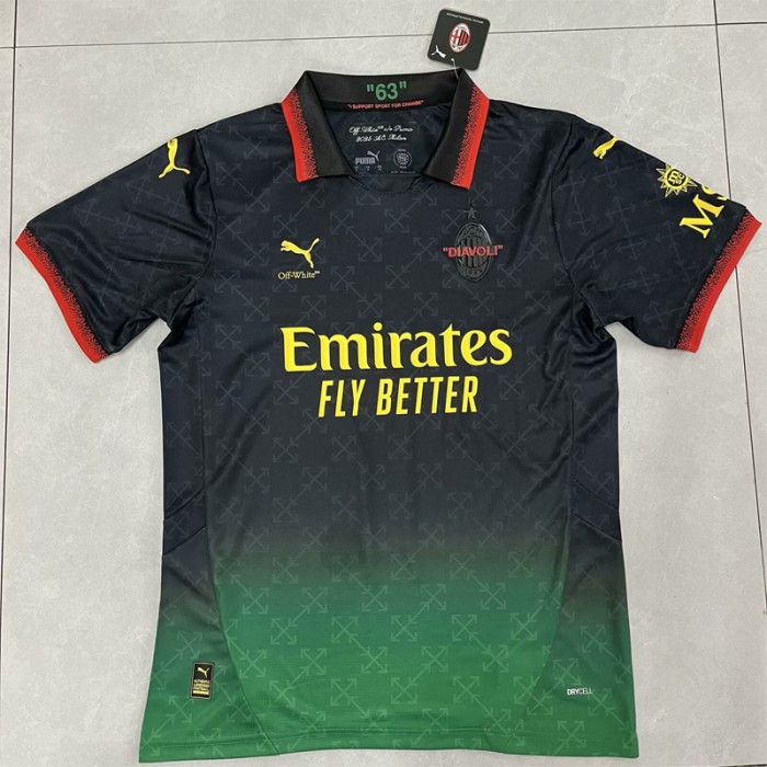 24/25 AC Milan X Off-White Black Green Jersey Kit short sleeve-7084546