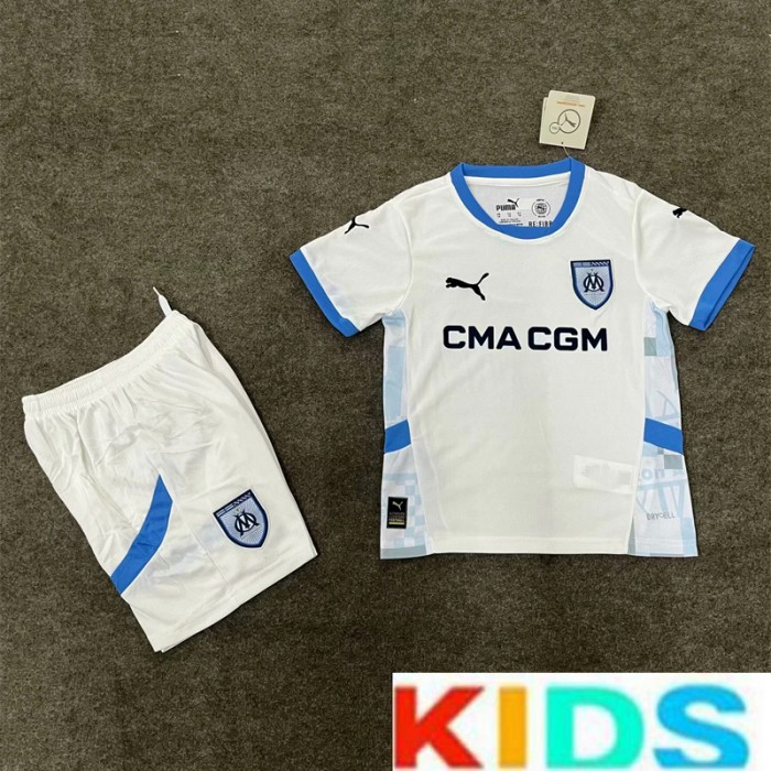 24/25 Kids Marseille Home White Kids Jersey Kit short sleeve (Shirt + Short)-8137172