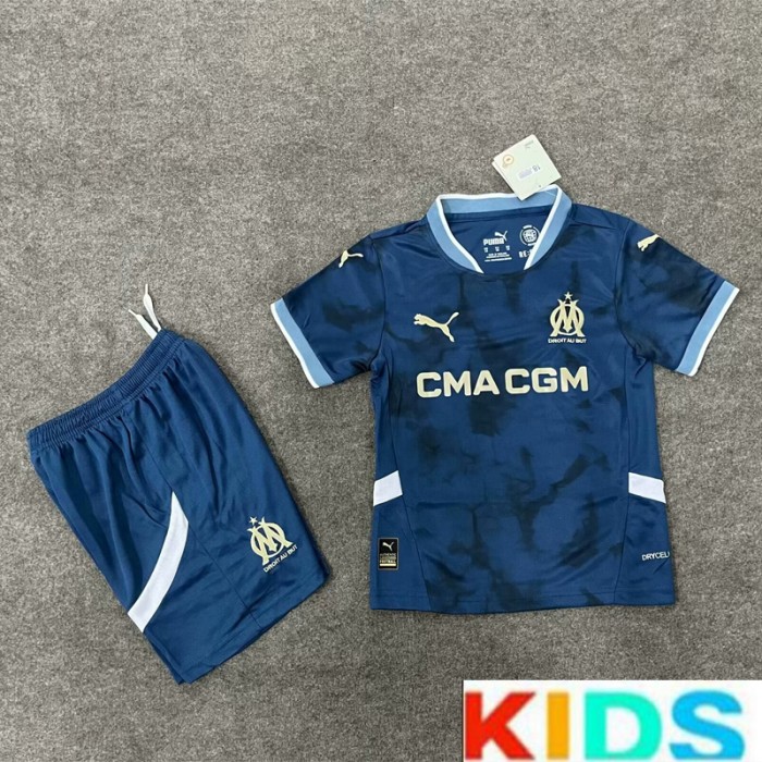 24/25 Kids Marseille Away Navy Blue Kids Jersey Kit short sleeve (Shirt + Short)-4701316