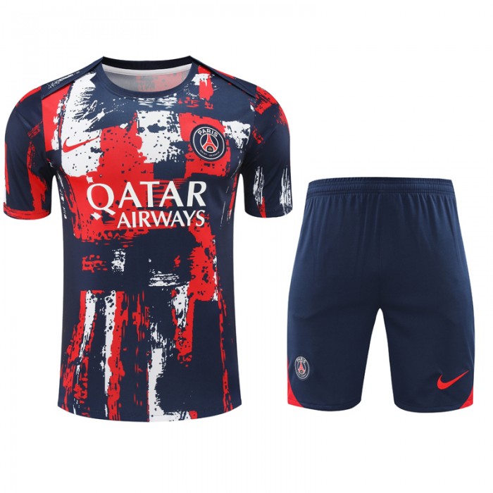 24/25 Paris Saint-Germain PSG Navy Blue Red Training Jersey Kit short Sleeve (Shirt + Short)-3271626