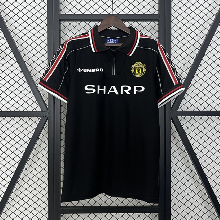 Retro 98/99 Manchester United M-U Away Black Jersey Kit Short Sleeve-7334002